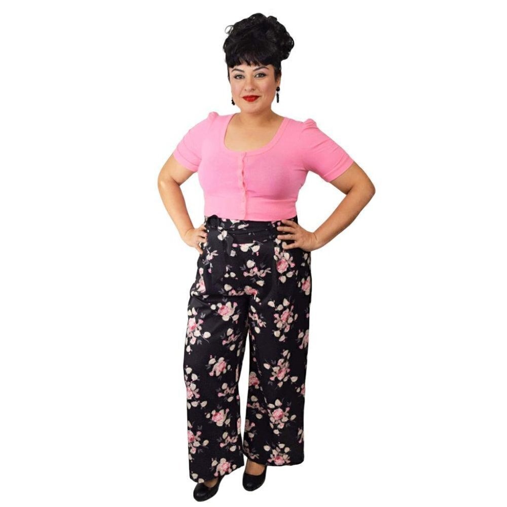 Chicstar Soft Tie-Waist Pants in Black Floral